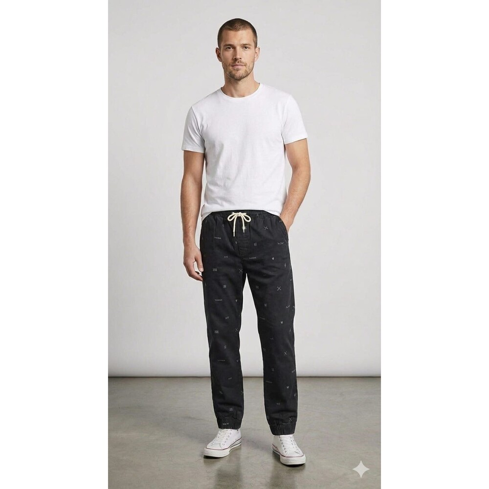 Divided Black Joggers with White Drawstring P11